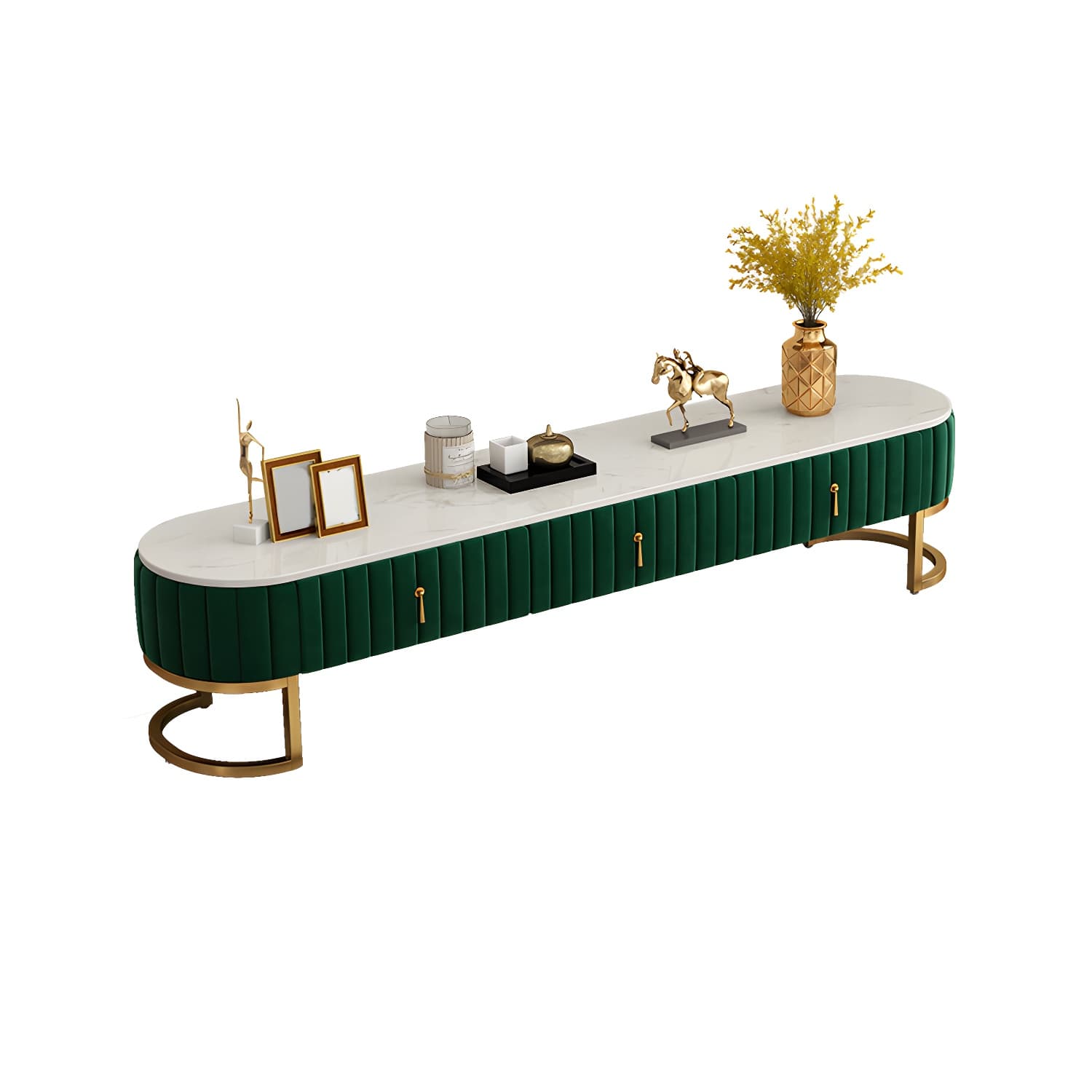 Glam Marble TV Media Stand 16" W Enclosed Storage TV Stand Console with Drawers - image 5