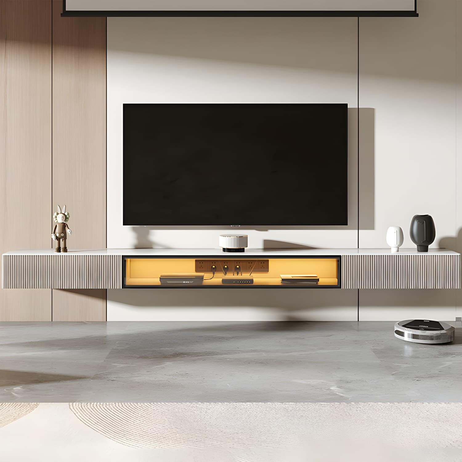 Contemporary 2 Drawers TV Stand Stone Counter Top Wall-mounted TV Cabinet - image 3