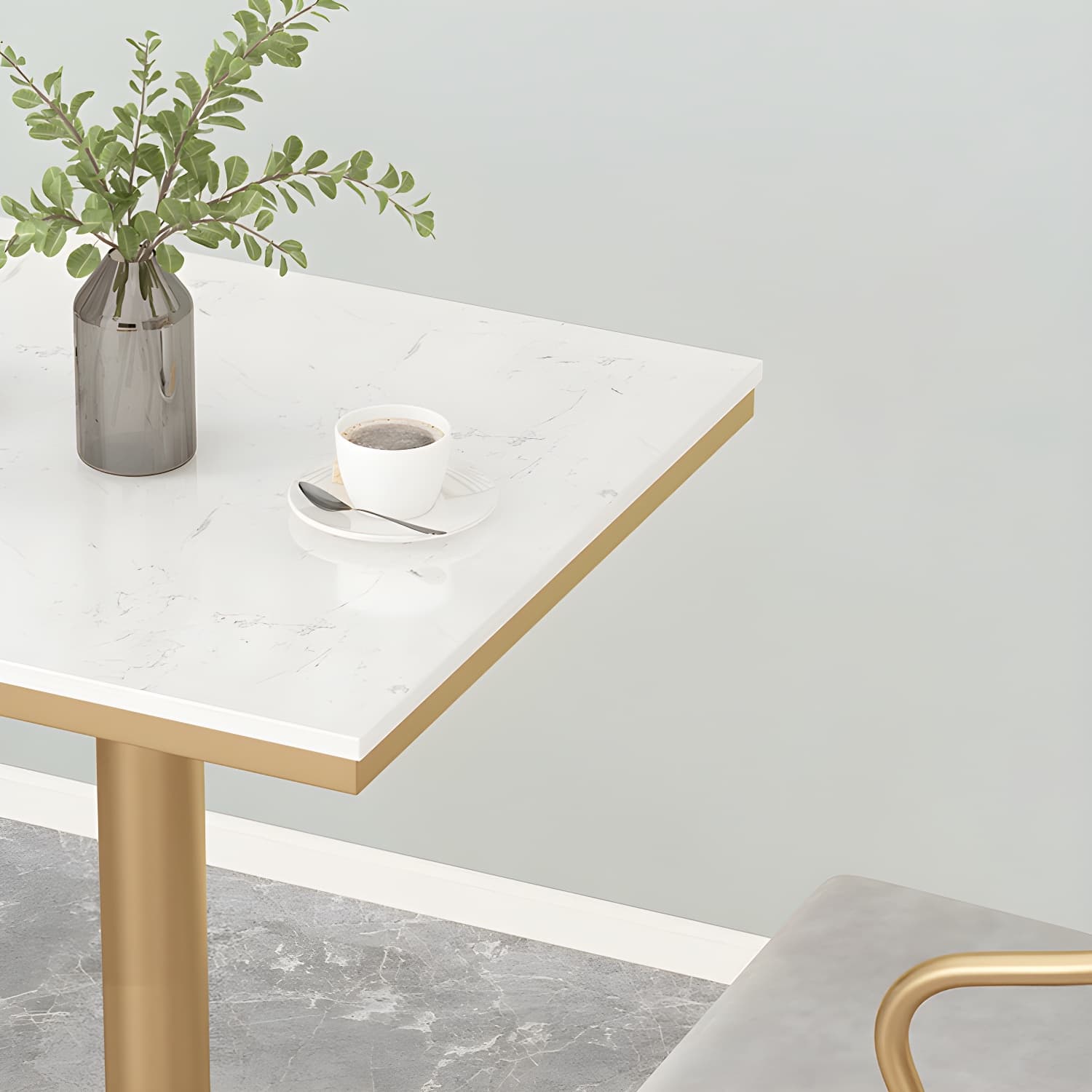 Metal Traditional Luxury Round Table White Stone Top Table with Pedestal Base - image 6
