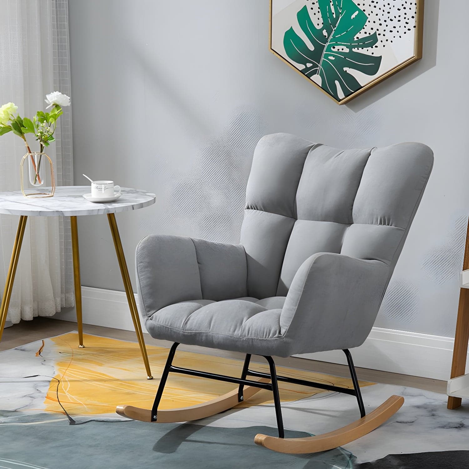 Modern Upholstered Rocking Chair Wingback Rocker Chair for Living Room - image 7