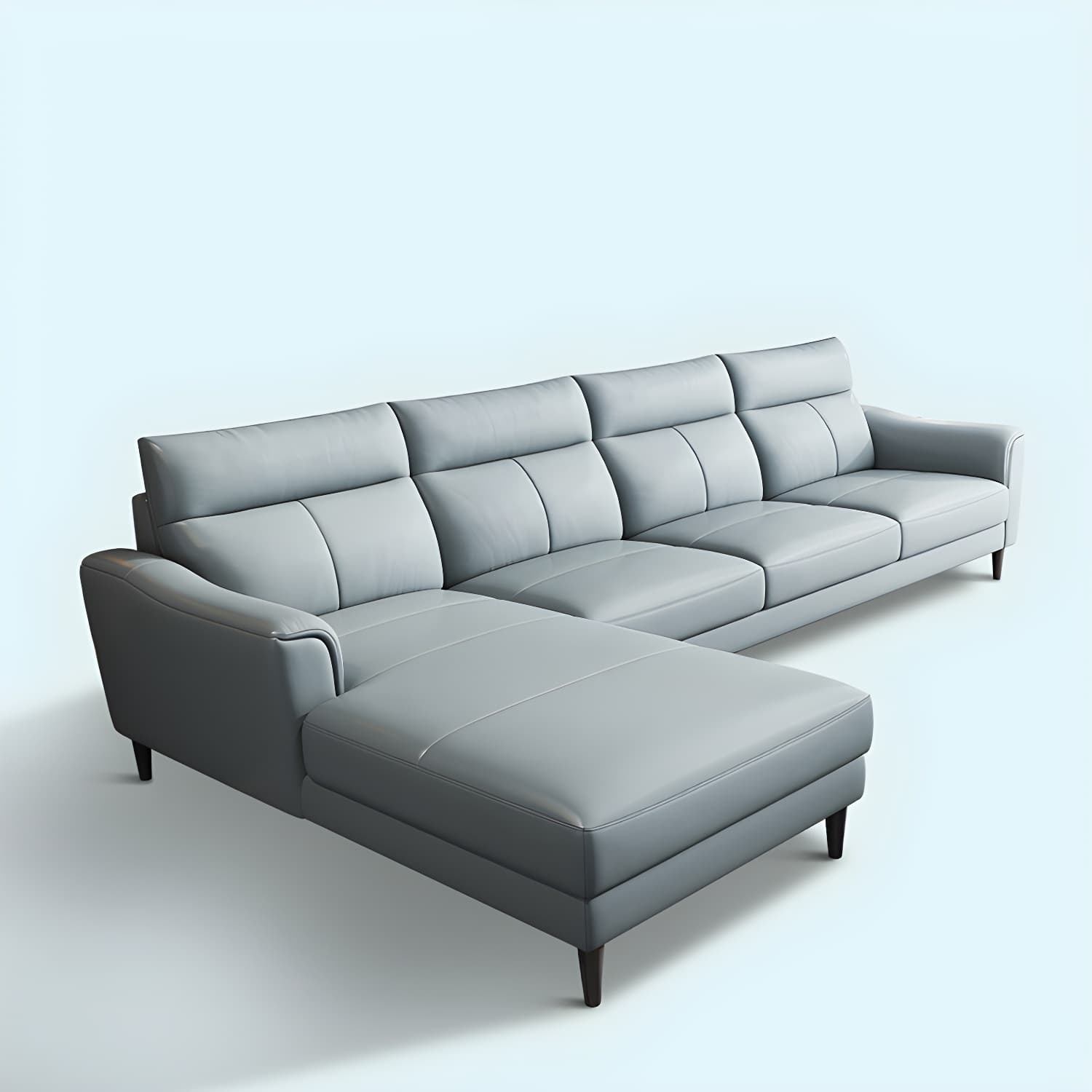 Modern Blue Genuine Leather Sectional Sofa Set with 3 Pieces of Large Size and Pillow Top Arms - image 3