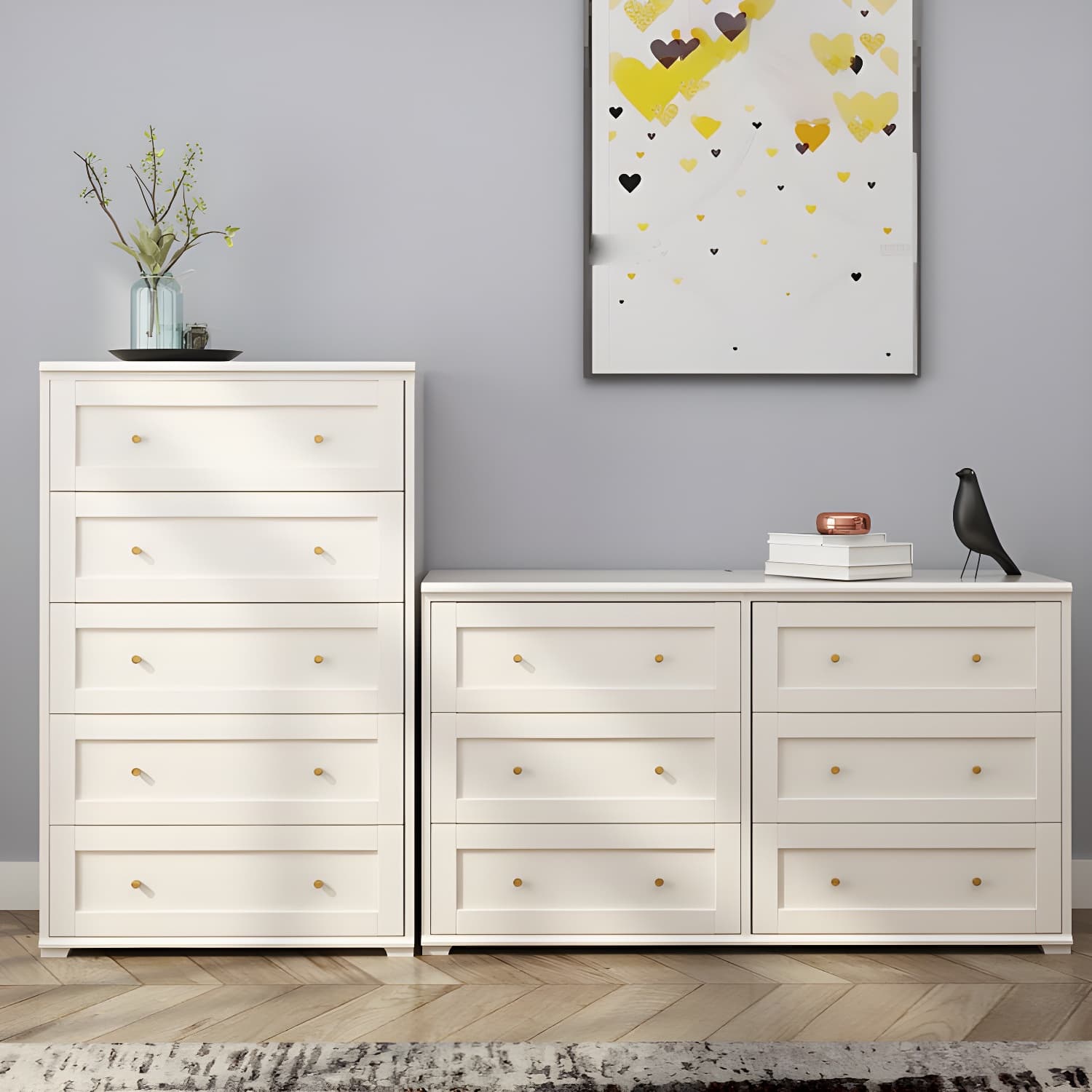 Modern Horizontal Double Dresser Birch Wood Storage Dresser for Bedroom
