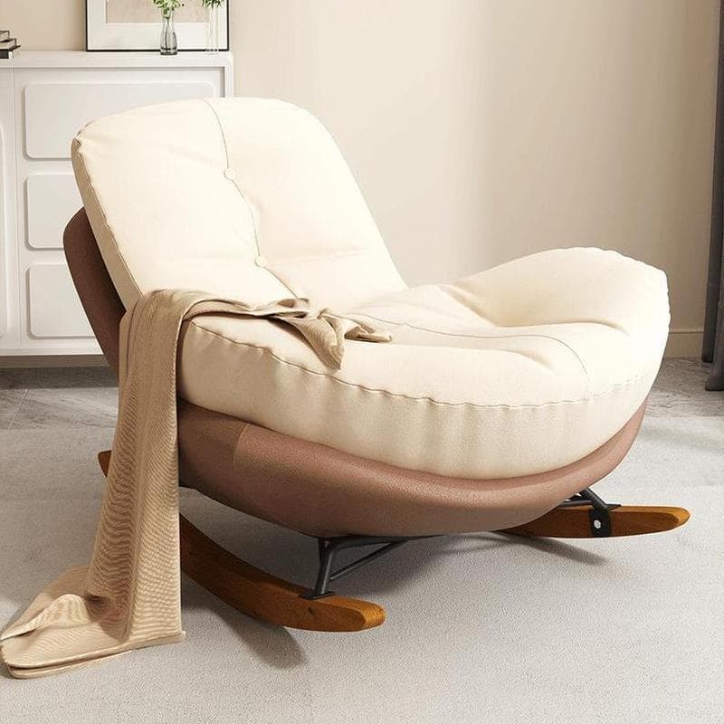 Cotton Upholstered Indoor Rocking Chair with Solid Wood Legs, Compact Design for Small Spaces - image 9