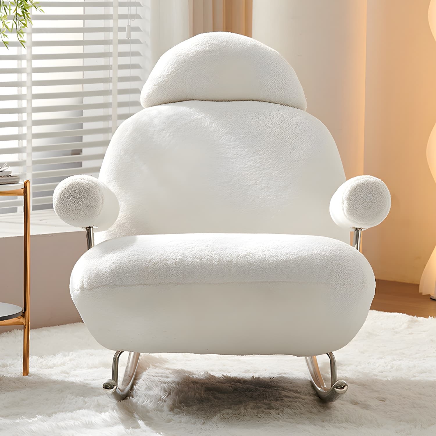Sheepskin Rocking Chair with Cushion and Padded Seat Contemporary - image 9