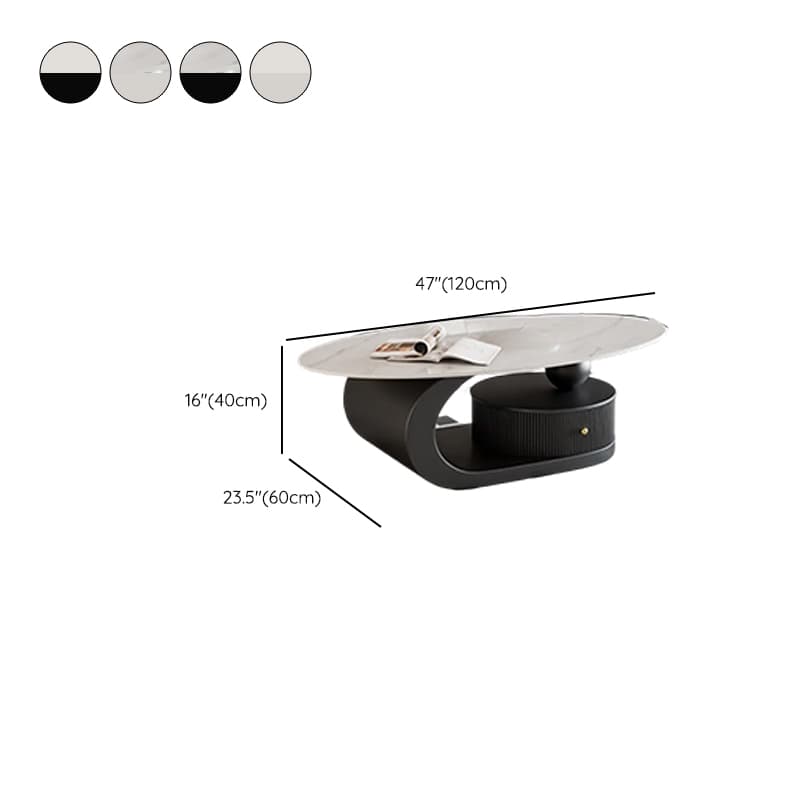 Modern Farmhouse Bunching/Single Coffee Table with Chalk Oval Slate Top, Plinth Base, and 1 Drawer - image 10