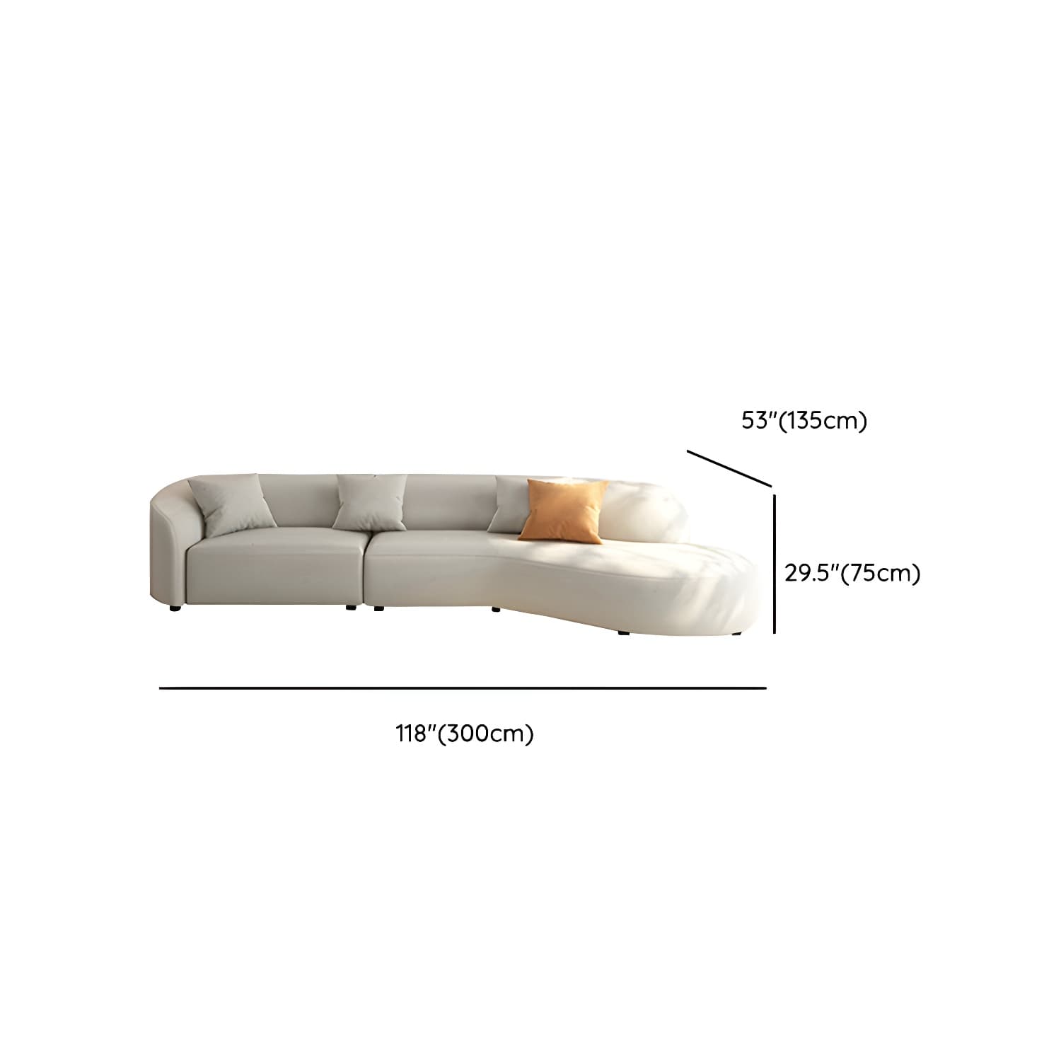 Modern Beige Tech Cloth Stationary Sectional Sofa with Wood Frame and Flared Arms - image 19