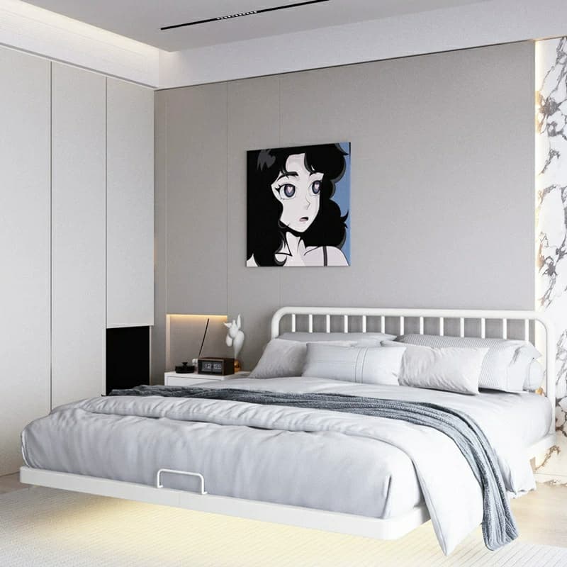 Modern Iron Open-Frame Bed with Solid Color, Metal Slats, and Legs Included - image 11