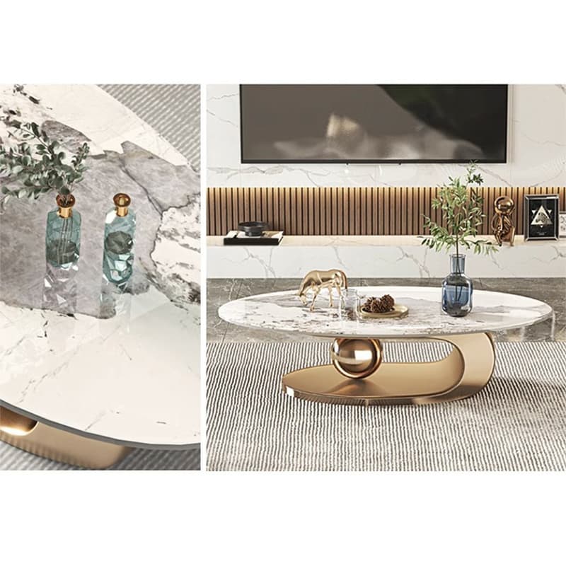 Luxurious Abstract Base Coffee Table with Elliptic Scratch-Resistant Stone Top - image 9
