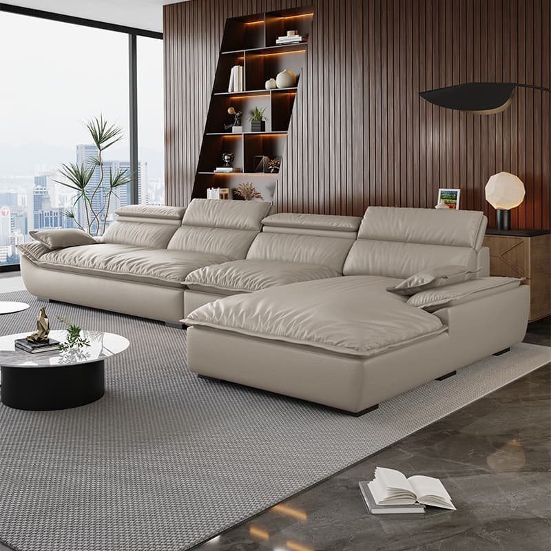 L-Shape Leather Sofa Recliner in White/Espresso/Beige with Right Hand Facing Orientation - image 6