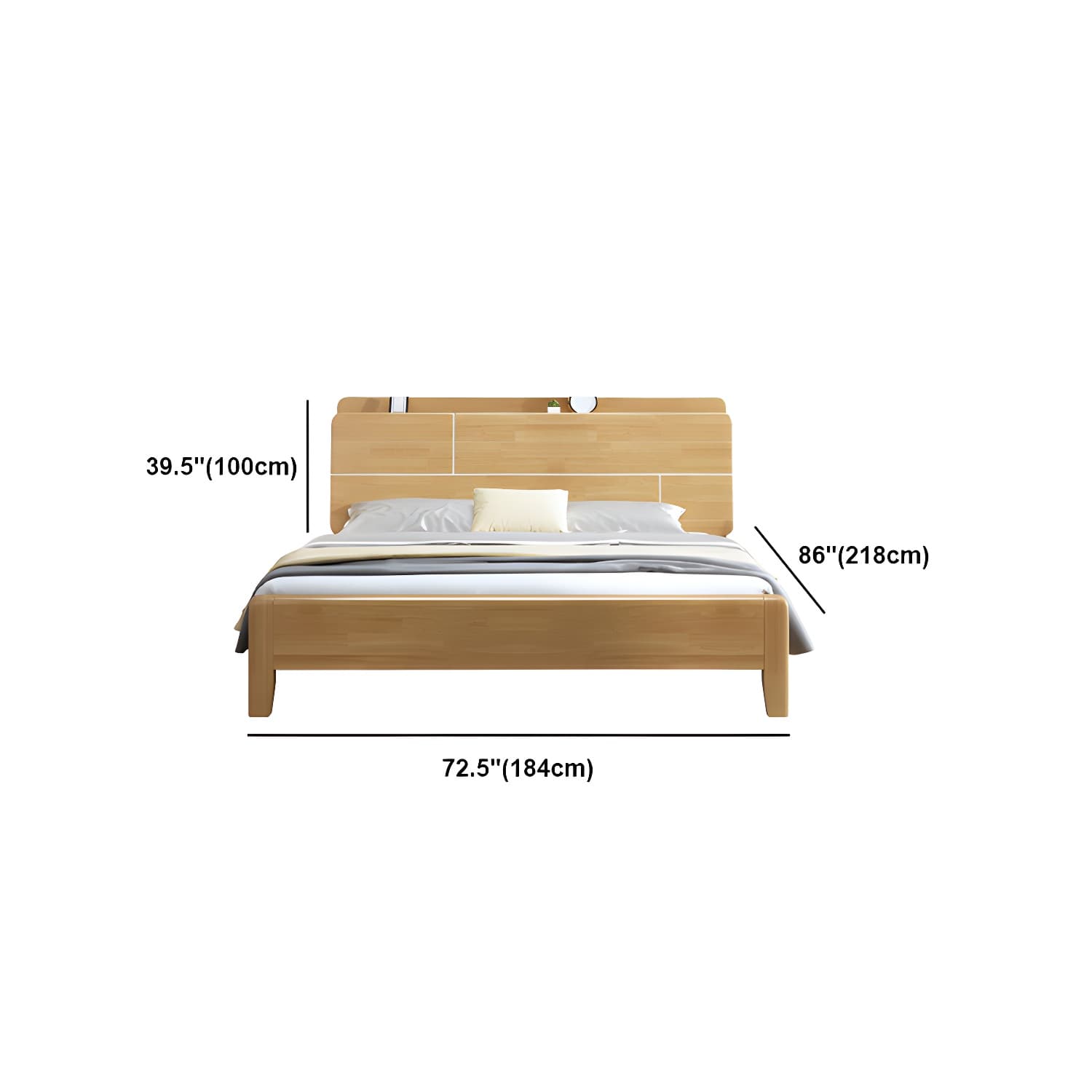 Scandinavian Solid Wood Bed with Headboard 39.37" Tall Standard Bed - image 14