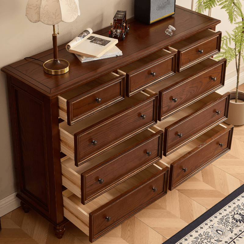Cocoa Casual Ash Wood Double Dresser/Lingerie Chest with 9/8/6 Drawers, Horizontal/Vertical