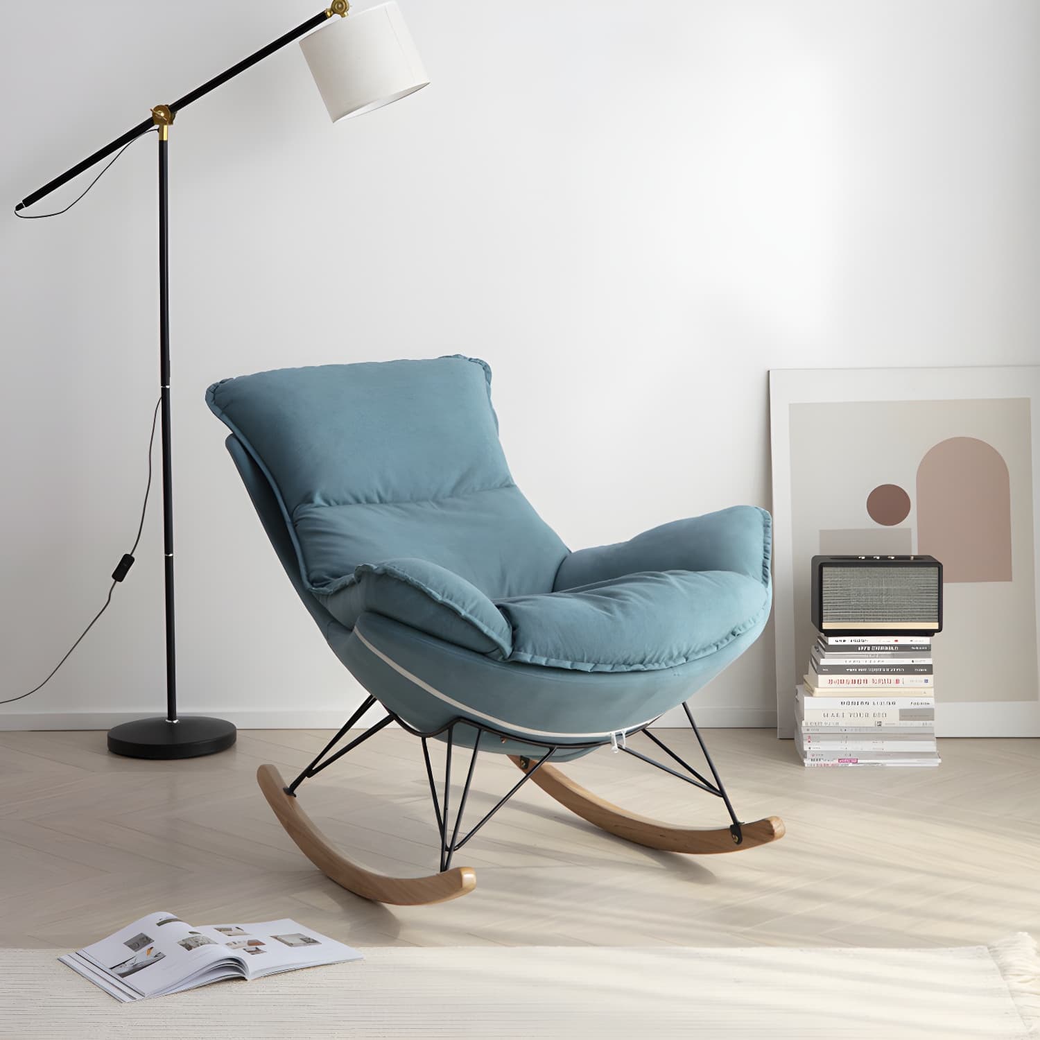 Solid Wood Rocking Chair Modern Rocker Chair with Removable Cushions - image 11