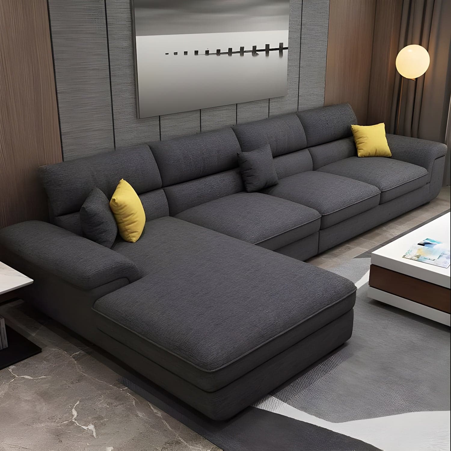 Modern L-Shape Wood Sectional Sofa Chaise with Pillow Top Arm and 3 Piece Set - image 3
