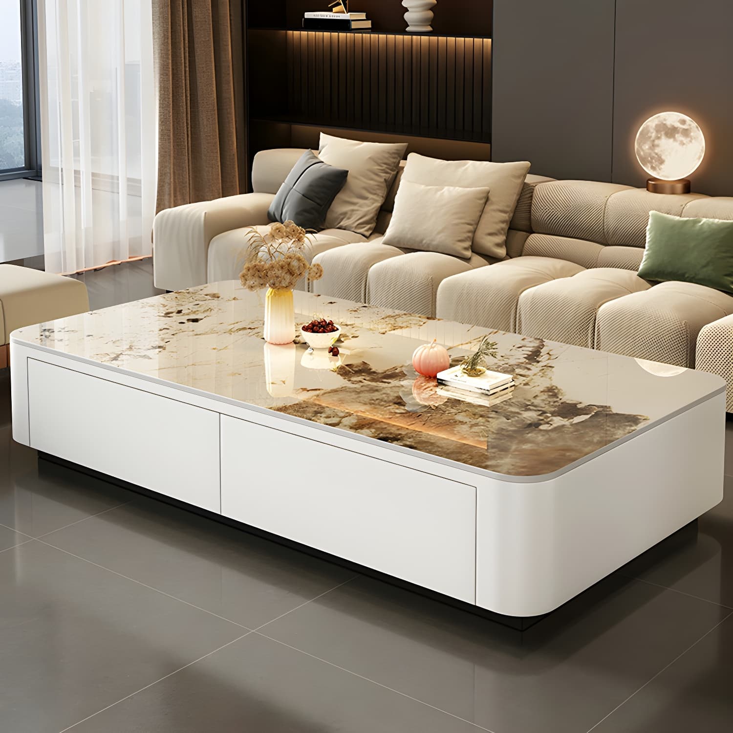 Modern Style Stone Top Steel Base Block Coffee Table with 4 Drawers Rectangular Shape - image 13