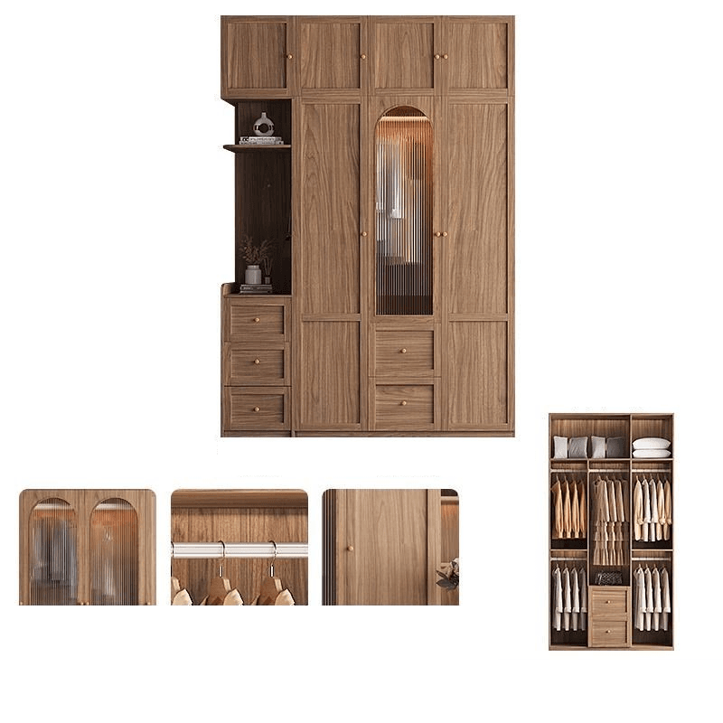 Minimalist Timber Sepia Cabinet Armoire with Interior Shelves & Clothing Rack & Soft Close Drawer & Soft Close Door - image 8
