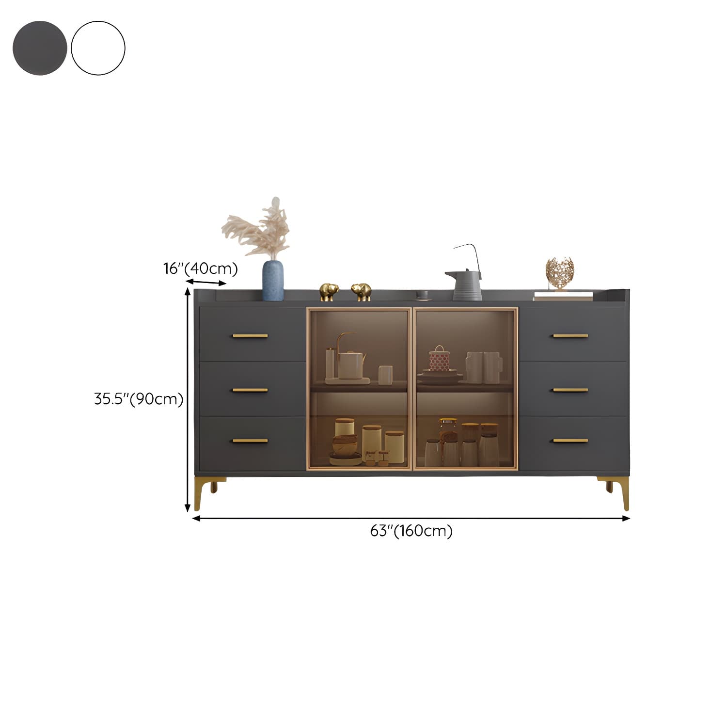 Wood Buffet Table Glam Style Side Board with Cabinets and Drawers - image 17