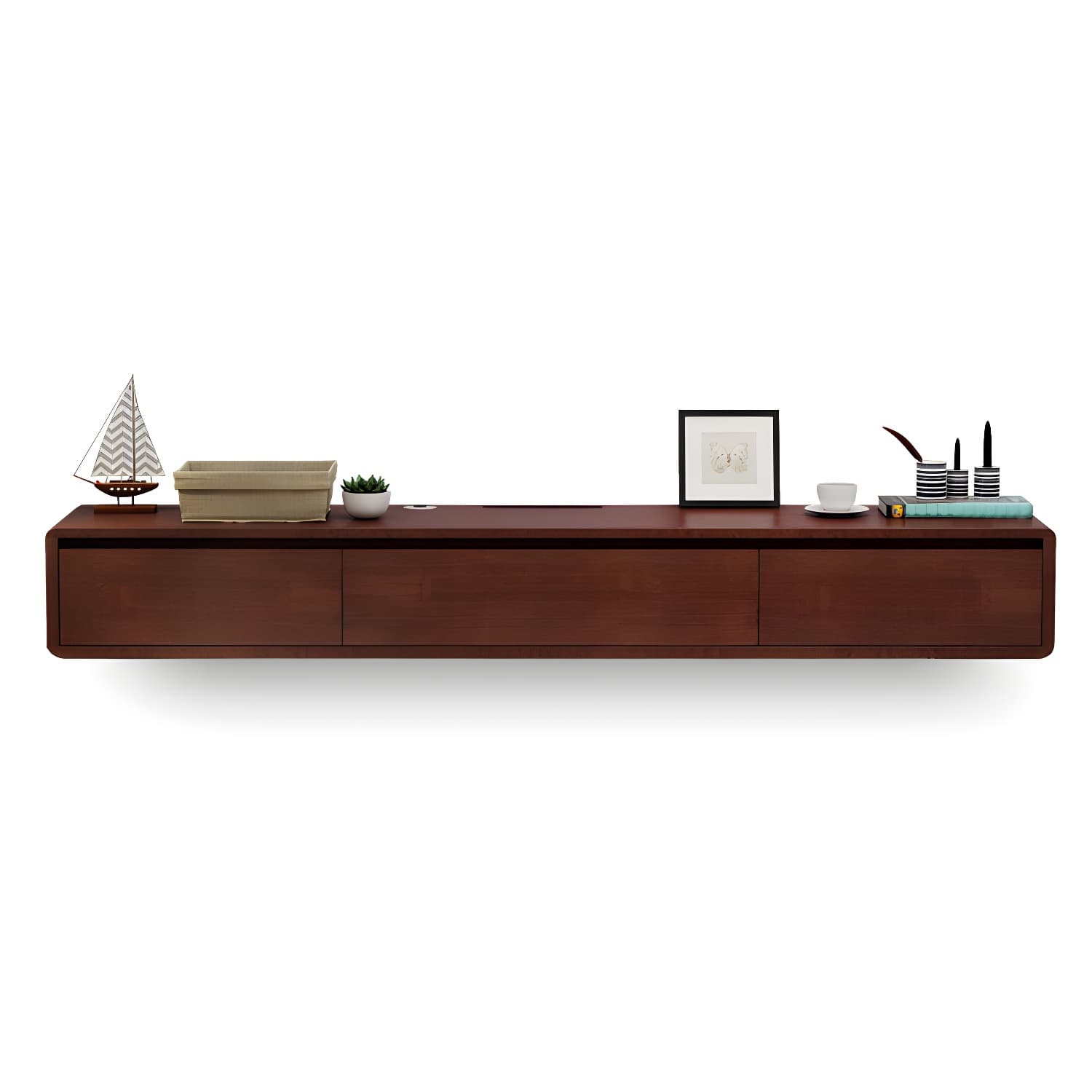 Nordic Wall-Mounted TV Console Solid Wood 2-Drawer Floating TV Stand Console - image 3