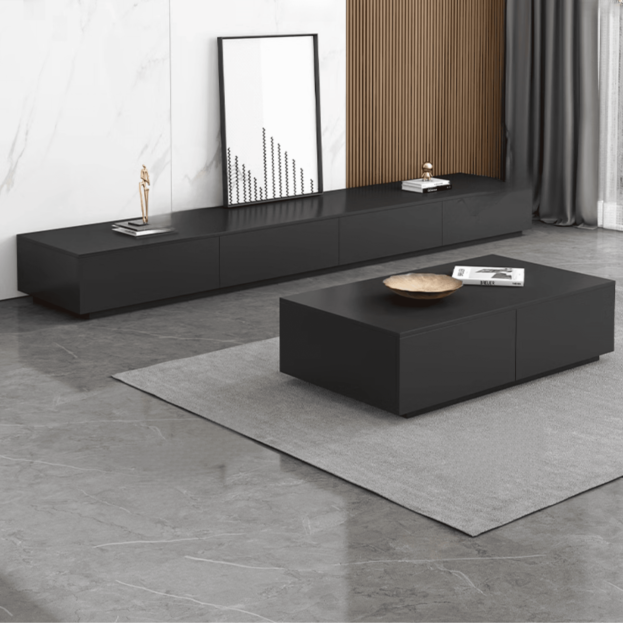 Trendy TV Stand with Storage, 2 Drawers & 2 Cabinets, White/Black - image 6
