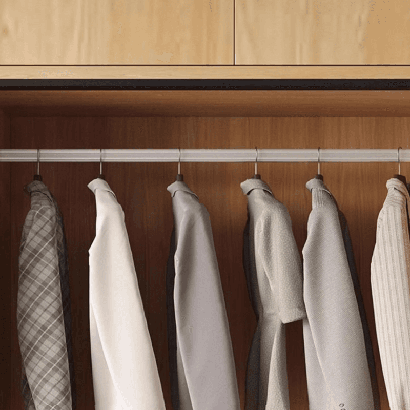 Natural Finish Modern Timber Self-supporting Wardrobe with Soft Close Drawer, Soft Close Door, and Clothing Rod