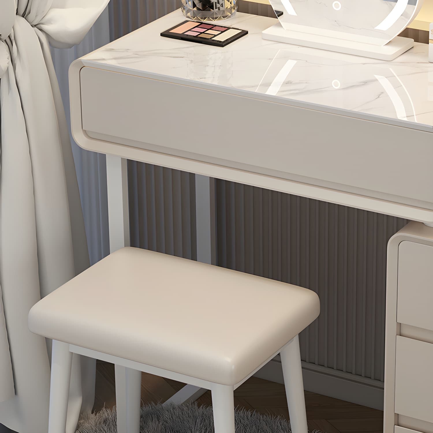 Modern Gray Makeup Vanity with Mirror & Drawers & Seat Included - image 12