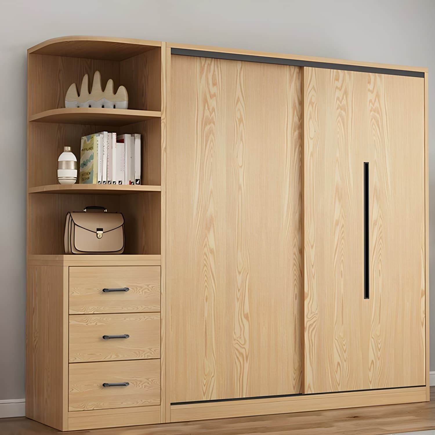 Contemporary Wood Sliding Cloth Rod Included Wardrobe for Bedroom - image 12