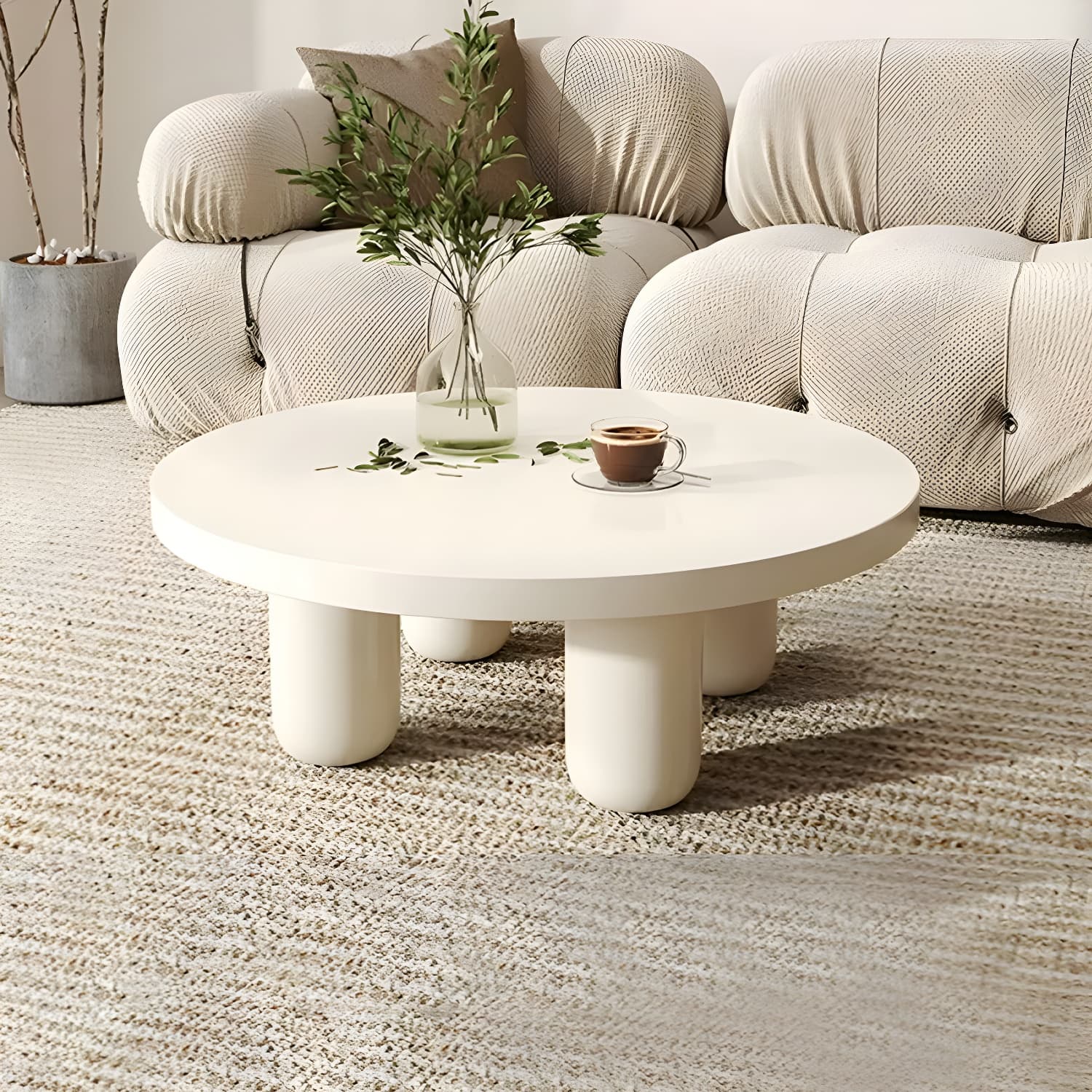 Coffee Cocktail Table 4 Legs Round Wooden Scandinavian Brown - image 13