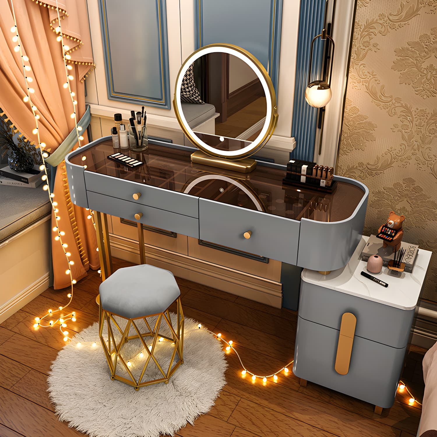 Modern Solid Wood Makeup Vanity Desk Bedroom Vanity Dressing Table Set - image 7