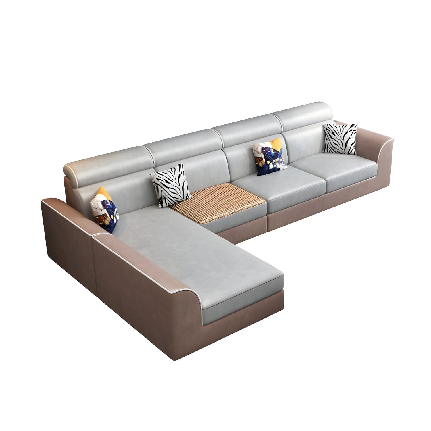 Scandinavian Reversible L-Shape Modular Wood Frame Corner Sectional with Chaise - image 9