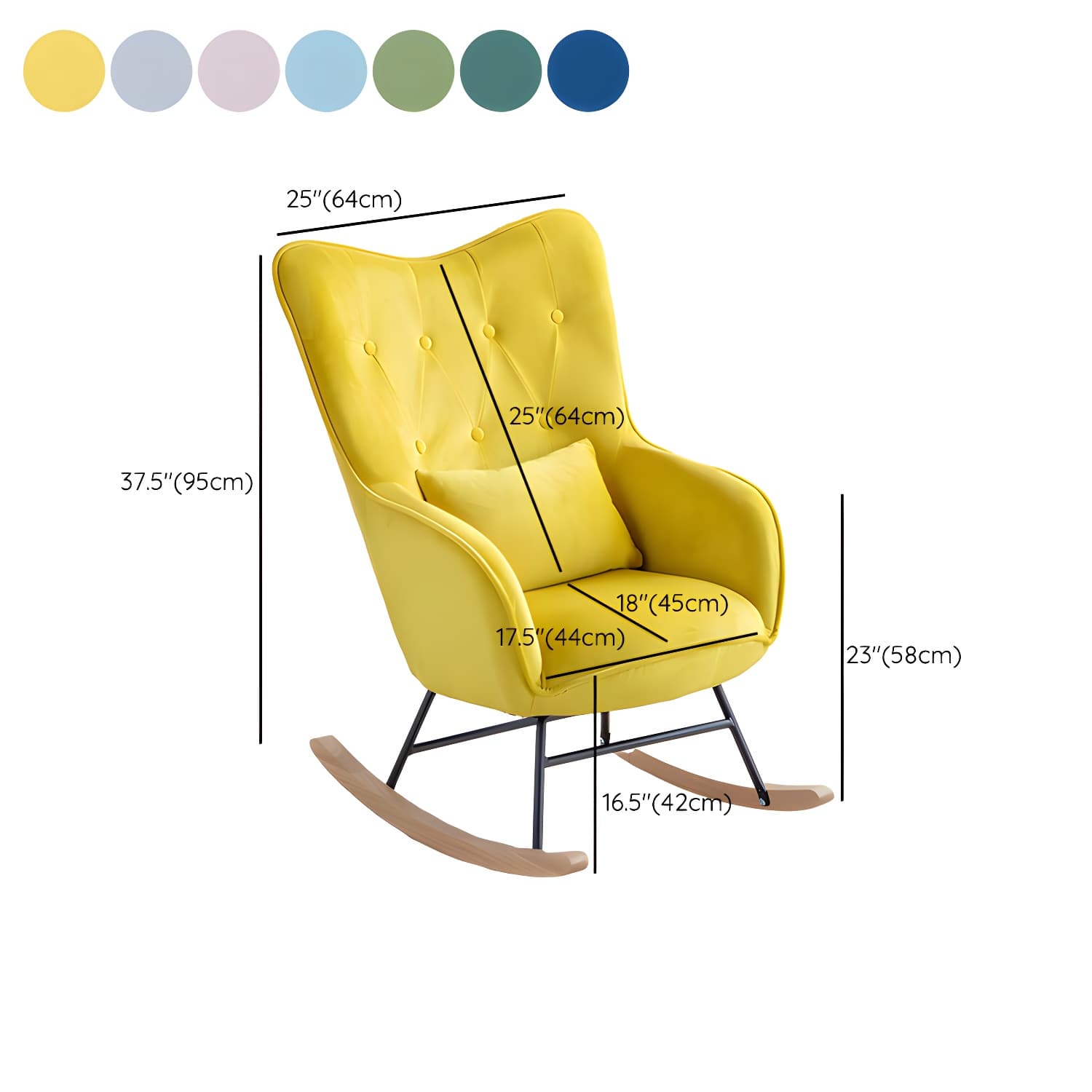 Scandinavian Rocking Chair with Wing Back and Wood Legs, Pillow Included - image 18