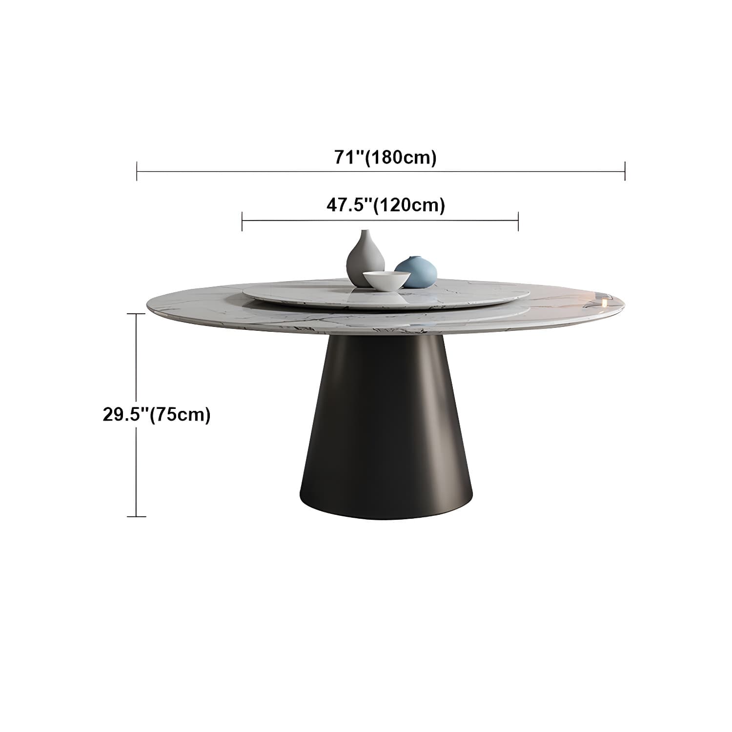 Modern Round Dining Table White and Black Metal Base Convertible Dining Table - image 25