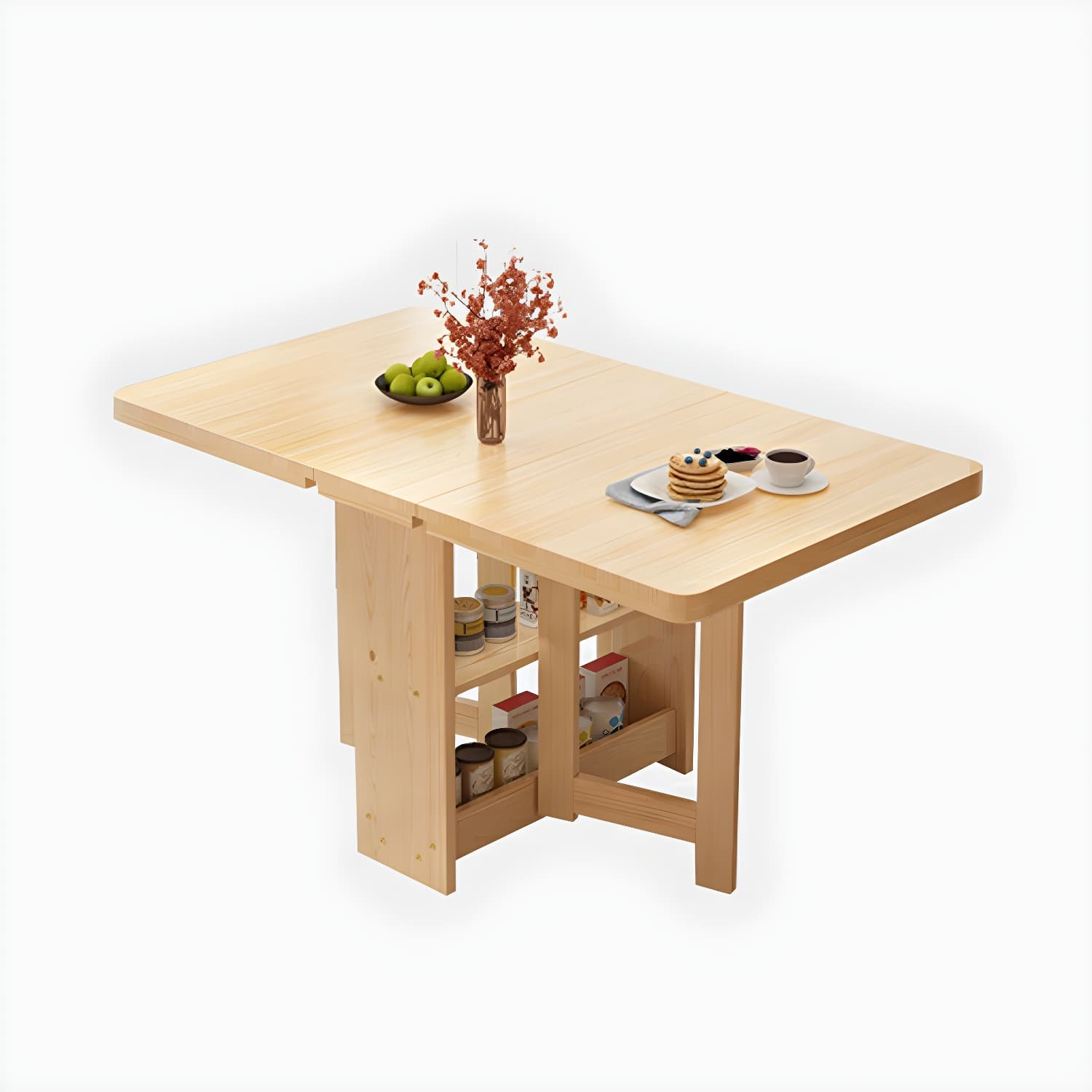 Modern Rectangular Wood Dining Table with Pedestal Base, Seats 4, Drop Leaf Design - image 9