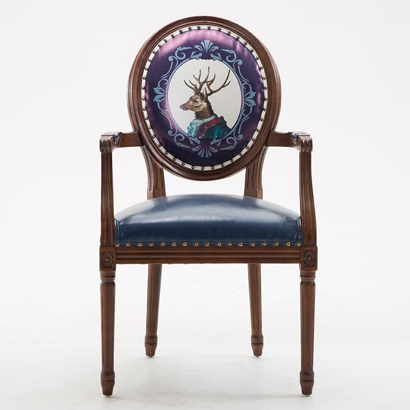 French Sturdy King Louis Back Upholstered Arm Chair/Side Chair with Nailhead Accent, Foot Pads and Weathered Wood Base - image 14