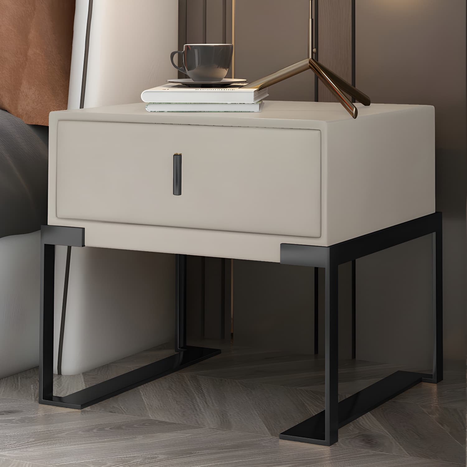 Faux Leather Nightstand 1-Drawer 21 Inch Tall Modern Legs Included Night Table - image 15
