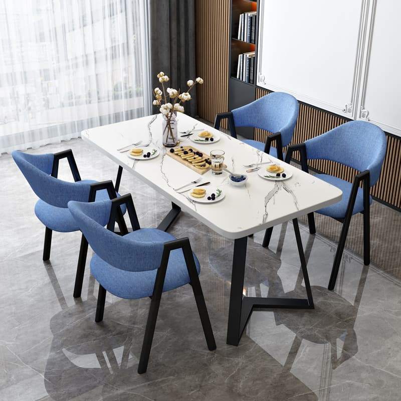 Dining Table Set with Recycled Wood Sleighing Base, Padded Chair, Back and Armrest, 5-piece in White