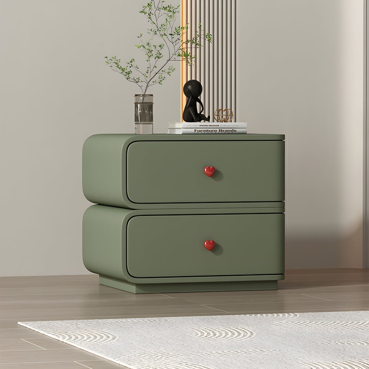 Contemporary Solid Wood Frame Nightstand with Microfiber Leather Silent Slide Two Drawers - image 8