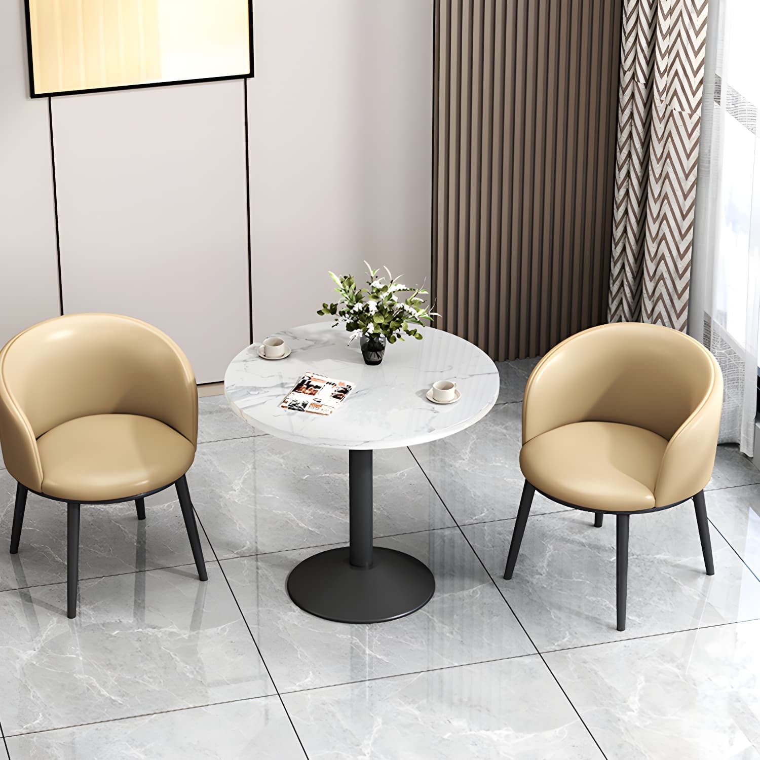Round Sintered Stone Top Table Contemporary Metal Base Dining Table - image 12