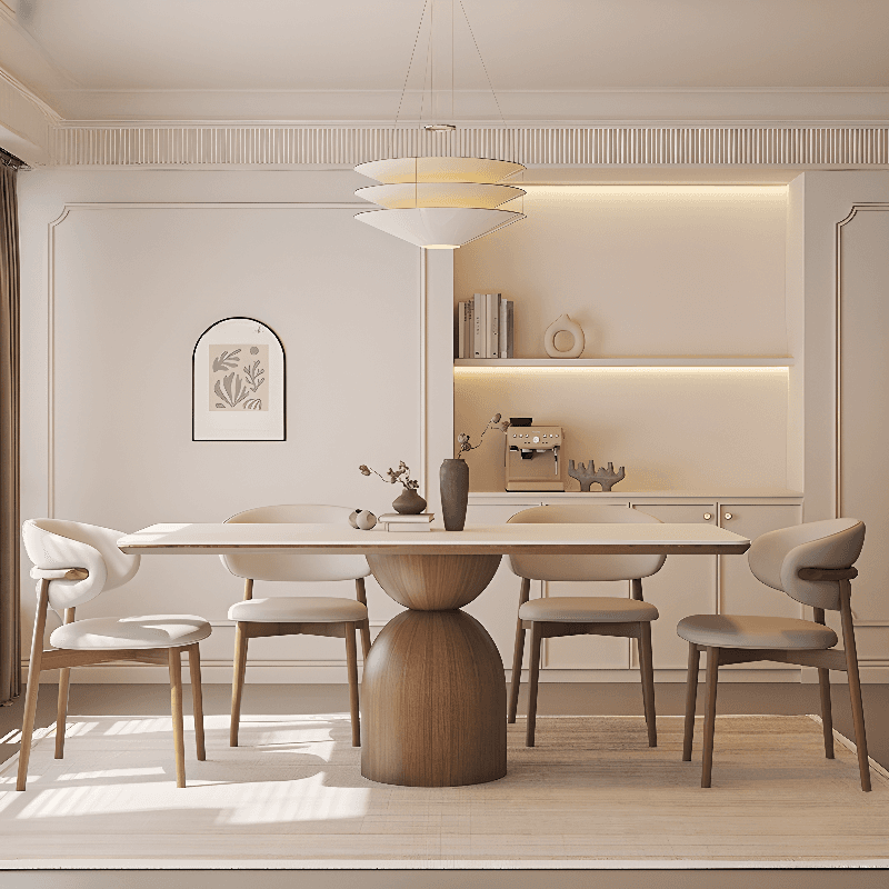 Modern Dining Table Set with Chalk Slate Tabletop, Four Legs and Upholstered Back Cushion Chair for Seats 6/for 4