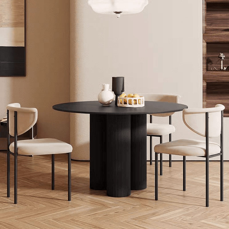 Ribbed Leg Circular-shaped Sintered Stone Dining Table with a Fixed Table Top for 2/for 4 in a Modern Simple Style - image 5