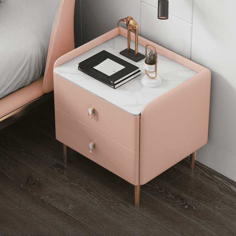 Contemporary Nightstand with 2 Drawers, Pu Leather Countertop, and Leg Support - image 8