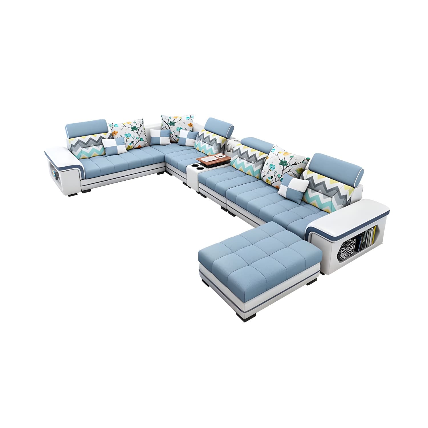 Scandinavian Blue Sectional Sofa with Wood Frame, Cushion Back, and Storage Included with Shelves - image 13