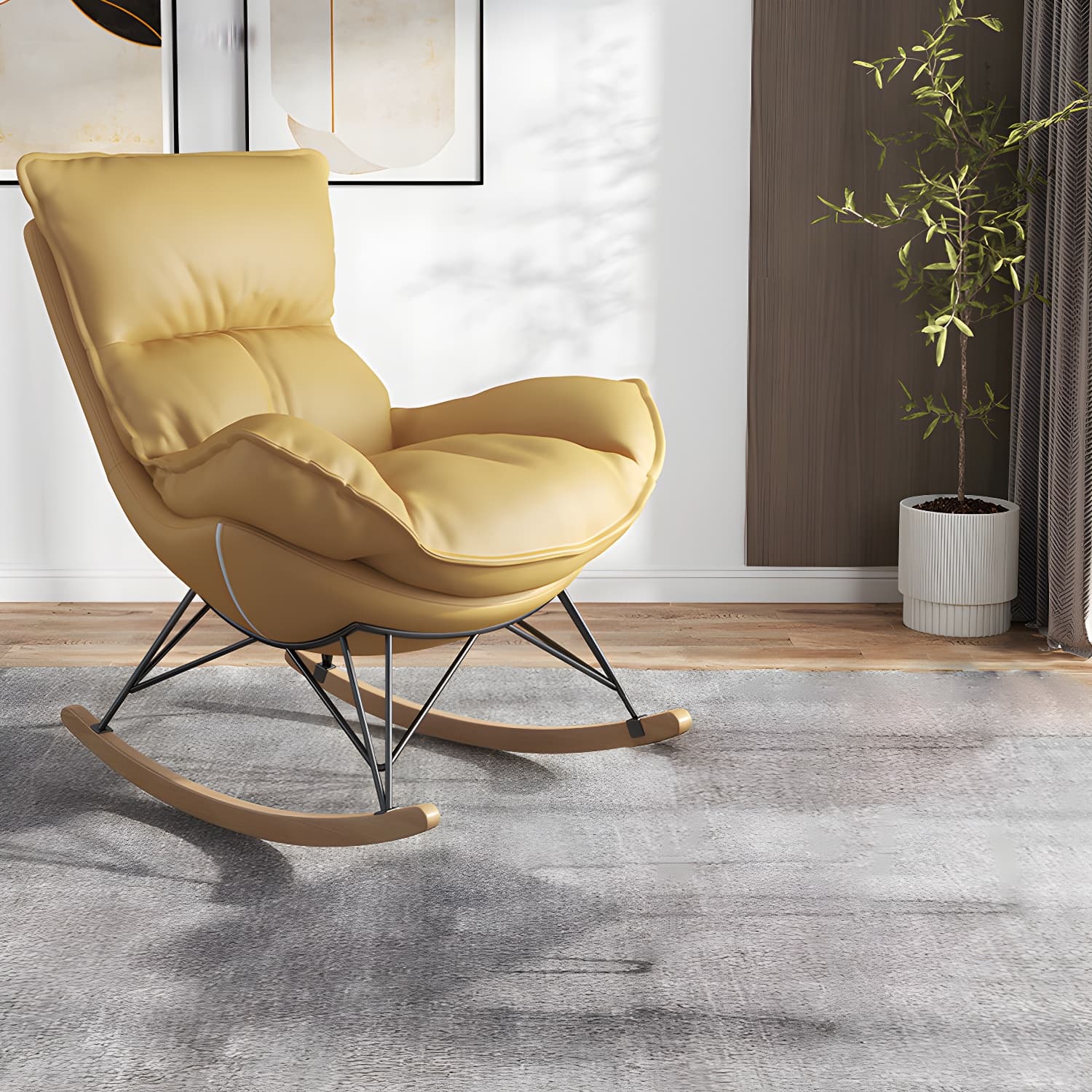 Contemporary Rocking Chair Faux Leather Waterproof Glider Chair with Removable Cushions - image 12
