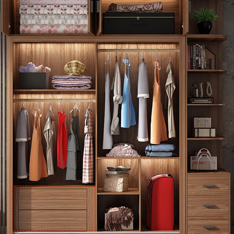 Simple Unfinished Color Wooden Wardrobe Armoire with Hanging Rod, Interior Shelves, Soft Close Drawer & Soft Close Door - image 8