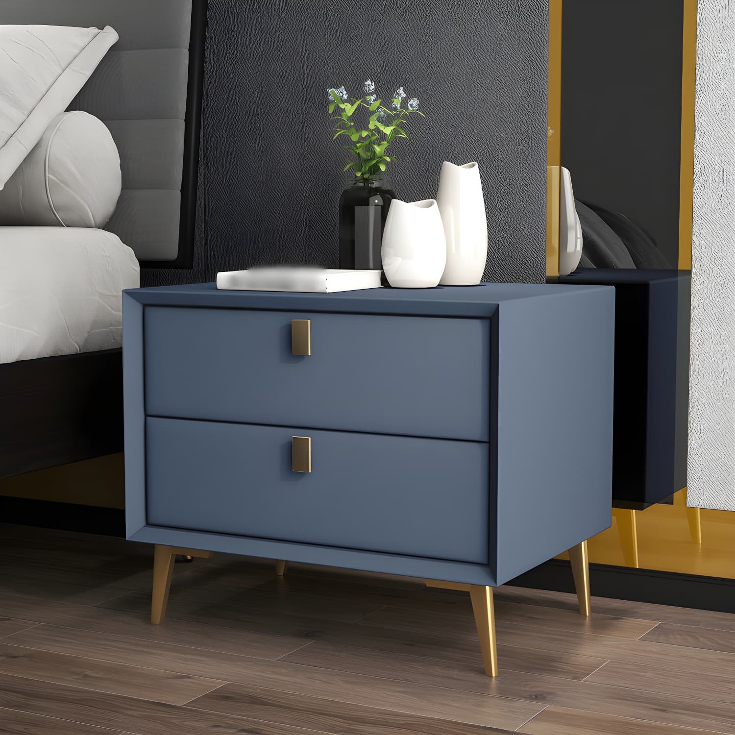 Glam 19'' Tall Bed Nightstand Solid Wood 2-drawer Legs Included Accent Table Nightstand - image 7