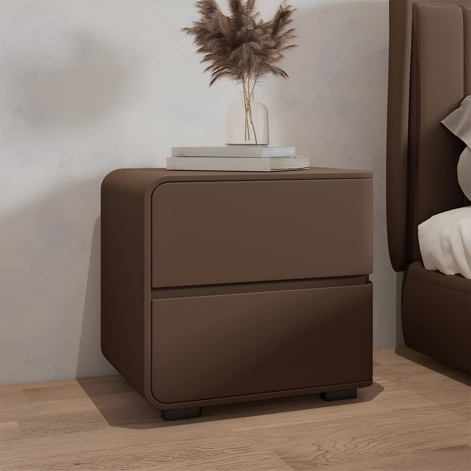 Modern Wood Nightstand with 2 Drawers - Small and Low Profile - Faux Leather Countertop - image 21