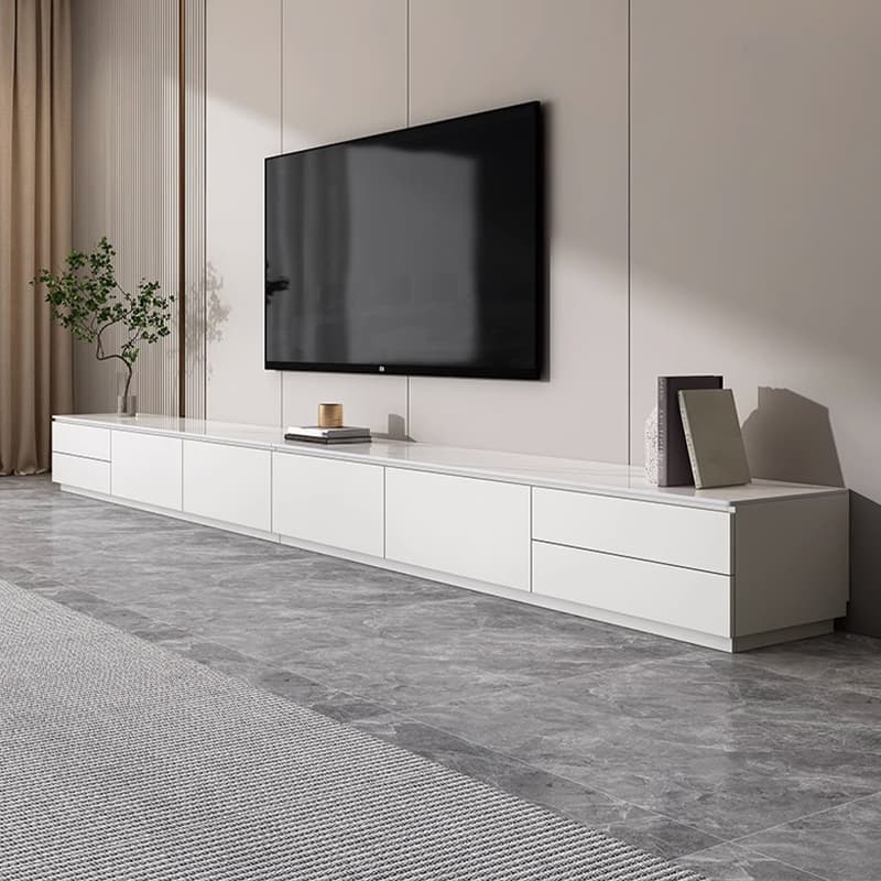 Modern Stone TV Stand with Drawers - Cabinet and Enclosed Storage - White - image 3