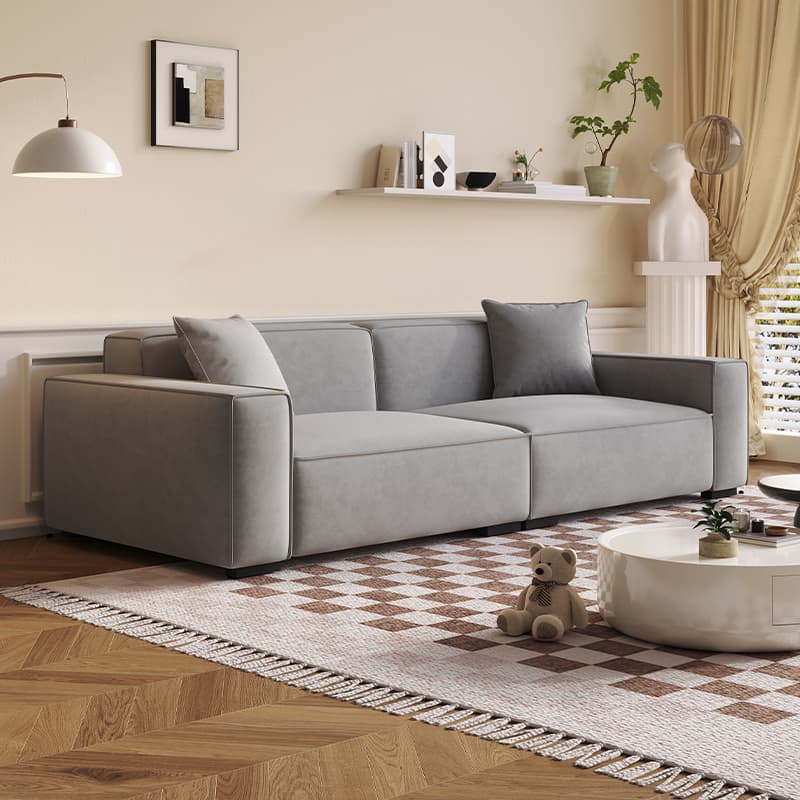 Contemporary Solid Color Tear Resistant Standard Sofa in Gray/Ivory/Citrus Color, Seating for 5/4/3 with 2 Pillows