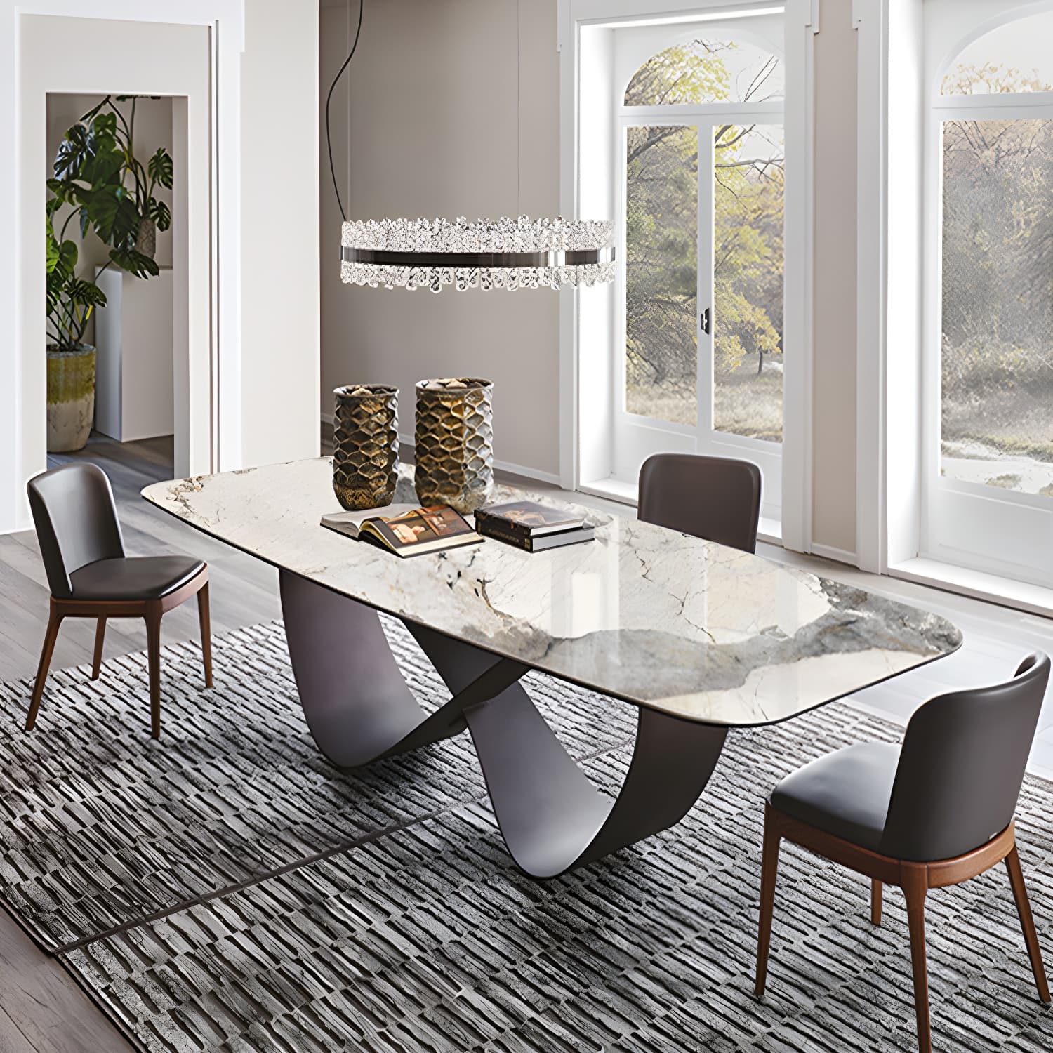 Stone Top Dining Table Industrial Rectangle Table with Pedestal Base - image 4