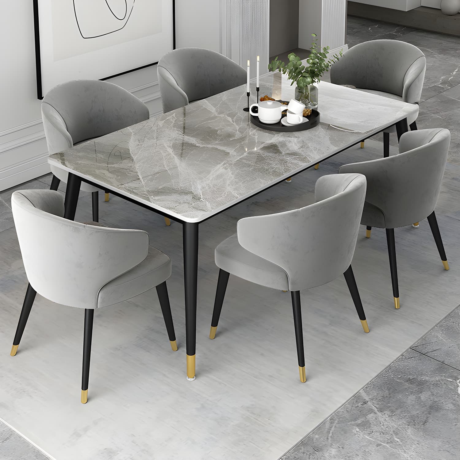 Glam Gray Sintered Stone Dining Table Set 1/4/5/7 Pieces Dining Set