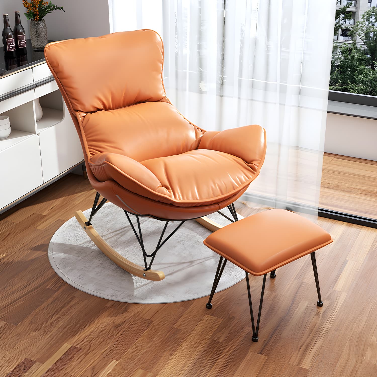 Modern Upholstered Rocker Chair Metal Frame Dirt Resistant Spindle Rocker Chair - image 15