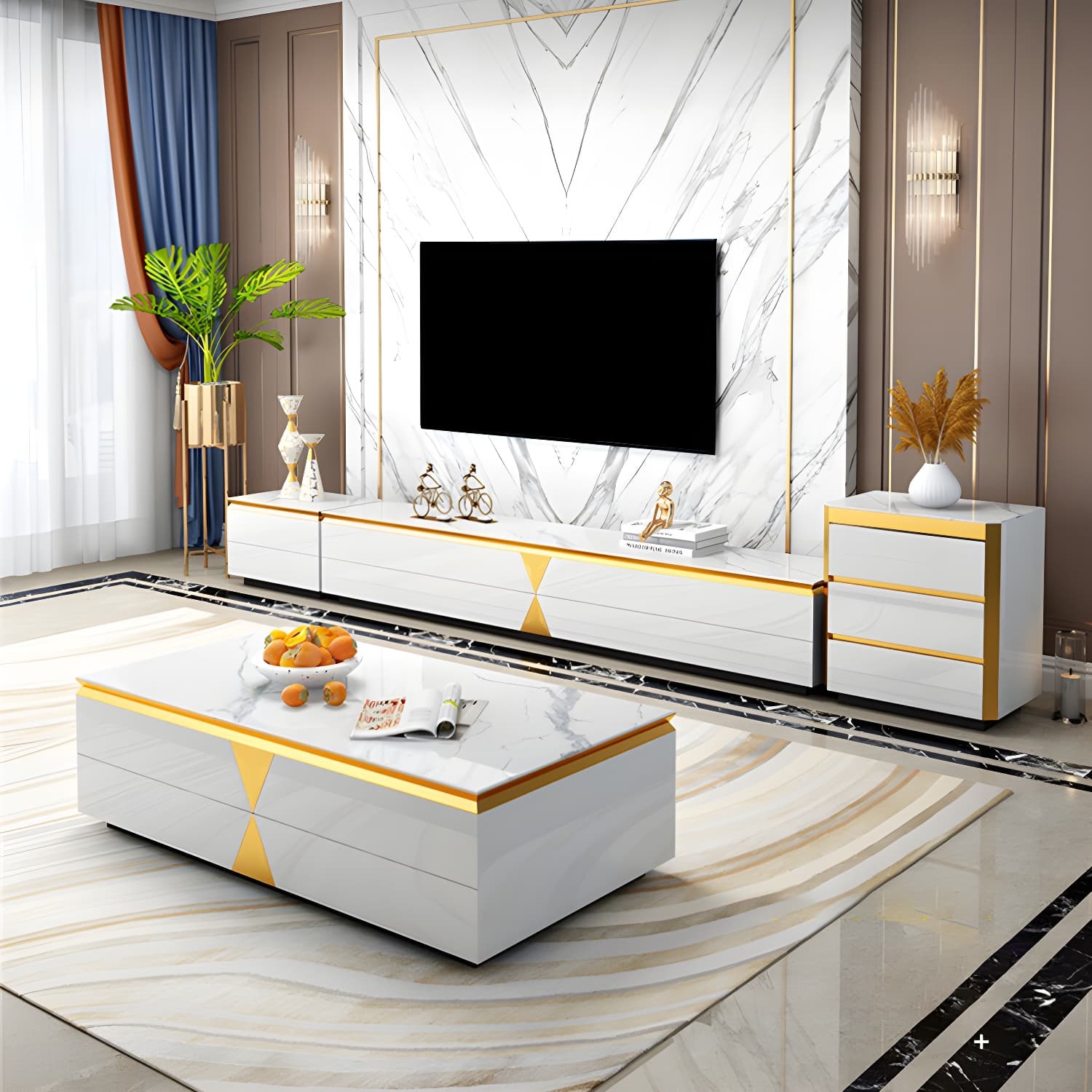 Enclosed Storage TV Media Console Glam TV Stand for Living Room - image 6